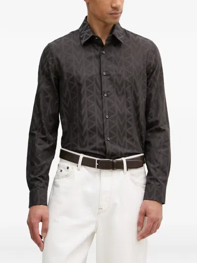Michael Kors Monogram-print Long-sleeve Shirt In Black