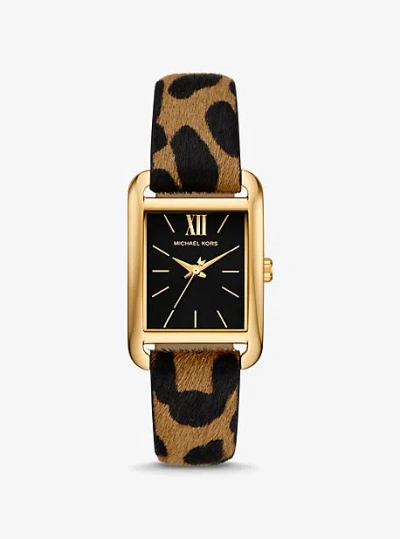 Michael Kors Monroe Gold-tone And Leopard Print Calf Hair Watch In Brown
