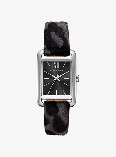 Michael Kors Monroe Leopard Print Calf Hair Watch In Black