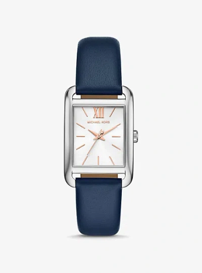 Michael Kors Monroe Silver-tone And Leather Watch In Blue