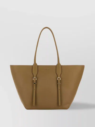 Michael Kors Moore Shopping Bag With Buckle And Double Handles In Beige O Tan
