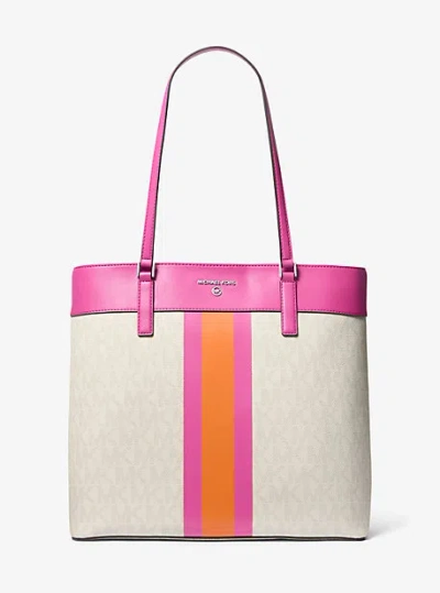Michael Kors Morgan Signature Logo Stripe Tote Bag In Pink