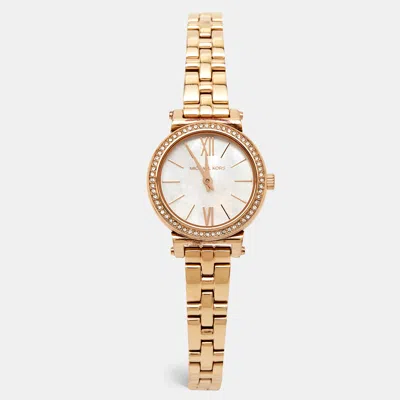 Pre-owned Michael Kors Mother Of Pearl Rose Gold Plated Stainless Steel Sofie Mk3834 Women's Wristwatch 26 Mm In White