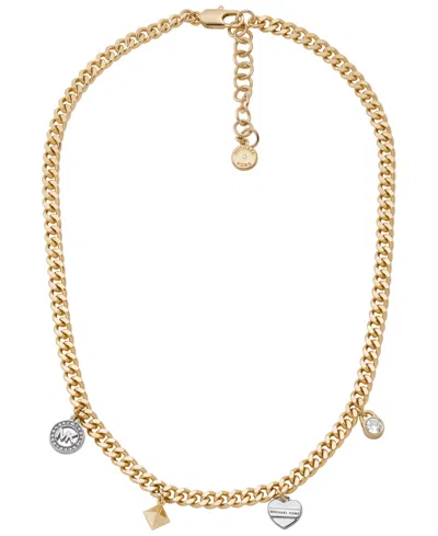 Michael Kors Multi Charms Curb Chain Necklace In Gold