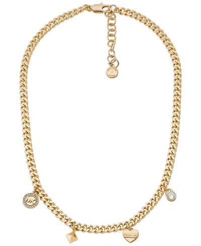 Michael Kors Multi Charms Curb Chain Necklace In Gold