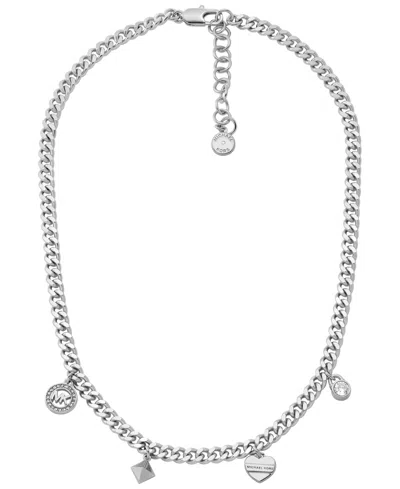Michael Kors Multi Charms Curb Chain Necklace In Silver