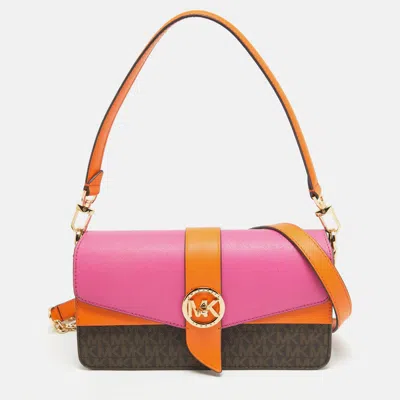 Pre-owned Michael Kors Multicolor Signature Coated Canvas And Leather Medium Greenwich Shoulder Bag