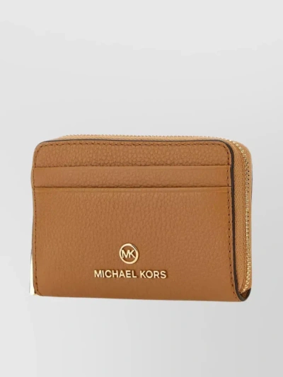 Michael Kors Multiple Pockets Pebble Leather Wallet In Beige