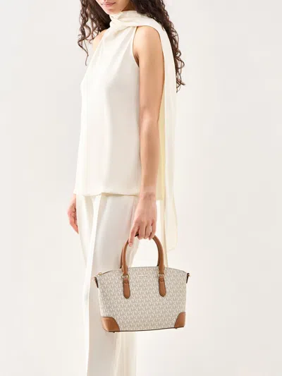 Michael Kors Murphy Signature Medium Dome Satchel Cream Bag In Brown