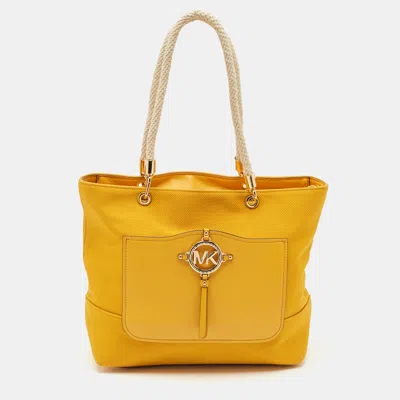 Pre-owned Michael Kors Mustard Canvas And Leather Amy Tote