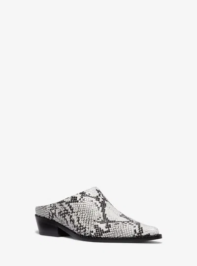 Michael Kors Nash Snake Embossed Leather Mule In White