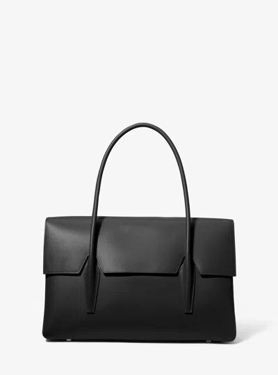 Michael Kors Natasha Large Leather Satchel In Black