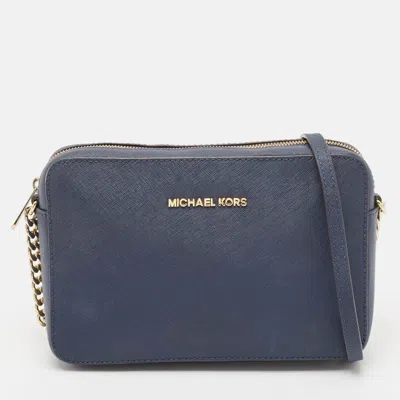 Pre-owned Michael Kors Navy Blue Leather Jet Set Camera Crossbody Bag