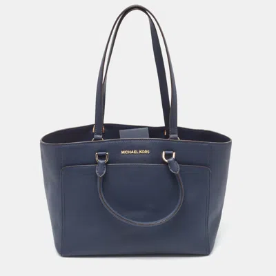 Pre-owned Michael Kors Navy Blue Leather Large Emmy Tote