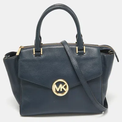 Pre-owned Michael Kors Navy Blue Leather Large Hudson Satchel