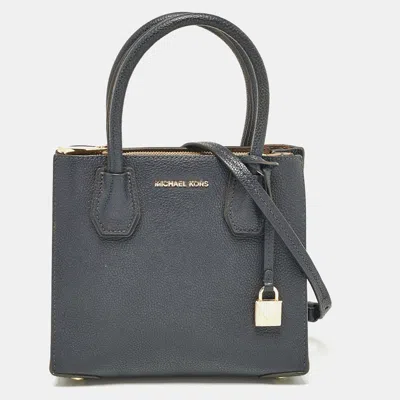 Pre-owned Michael Kors Navy Blue Leather Small Mercer Tote