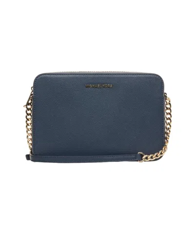 Michael Kors Navy 'jet Set' Leather Shoulder Bag In Black