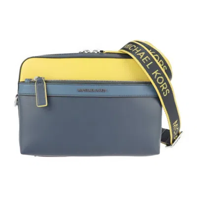 Pre-owned Michael Kors Navy Yellow Leather Clutch Bag Messenger Bag Shoulder Bag () In Multi