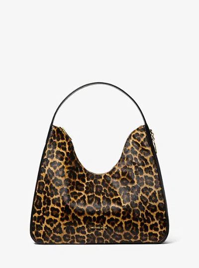 Michael Kors Nayla Medium Leopard Print Calf Hair Shoulder Bag In Brown