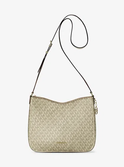 Michael Kors Nayla Medium Metallic Signature Logo Messenger Bag In Gold