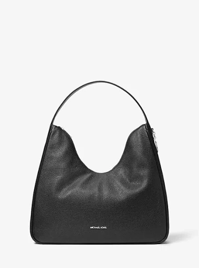 Michael Kors Nayla Medium Pebbled Leather Hobo Shoulder Bag In Black