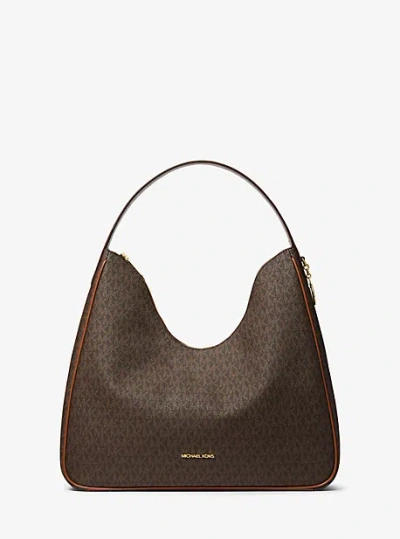 Michael Kors Nayla Medium Signature Logo Shoulder Bag In Brown