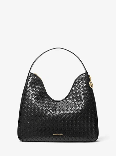 Michael Kors Nayla Medium Woven Shoulder Bag In Black
