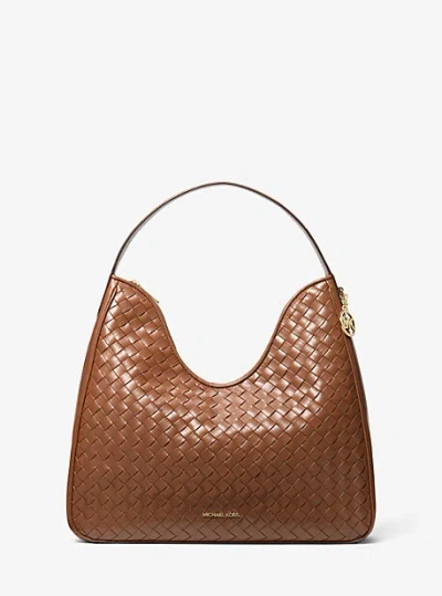 Michael Kors Nayla Medium Woven Shoulder Bag In Brown
