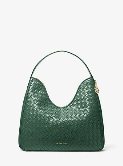 Michael Kors Nayla Medium Woven Shoulder Bag In Green