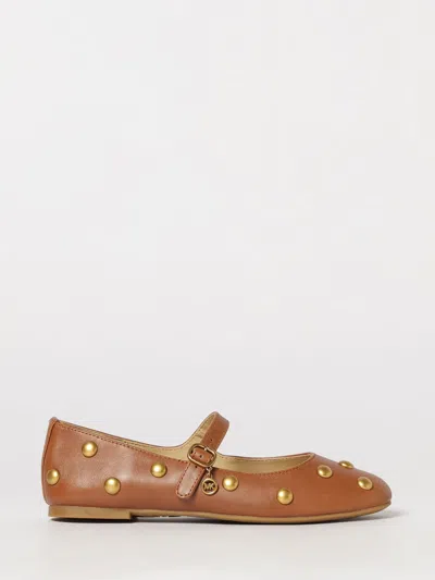Michael Kors Nellie Flex Stud-embellished Leather Ballet Flats In Brown