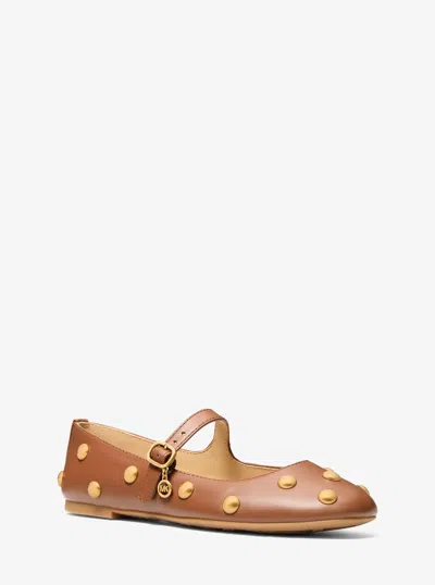 Michael Kors Nellie Flex Studded Leather Ballet Flat In Brown