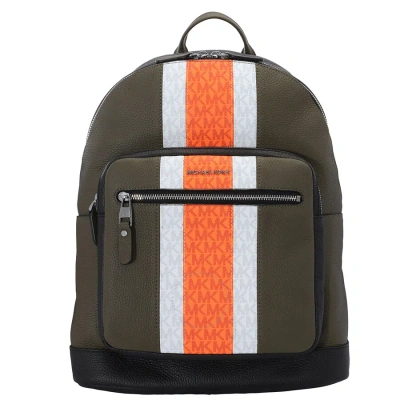 Michael Kors Neon Orange Men's Hudson Pebbled Leather And Logo Stripe Backpack