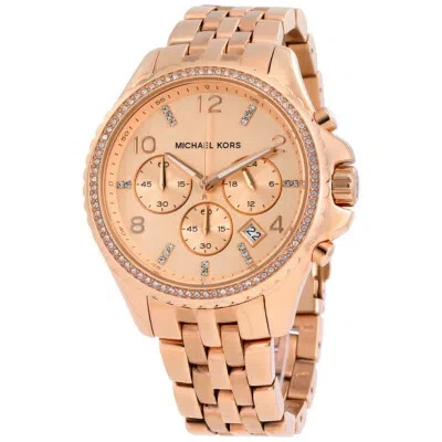 Pre-owned Michael Kors New- Rose Gold Tone S/steel Chronograph+crystals Glitz Watch-mk5425