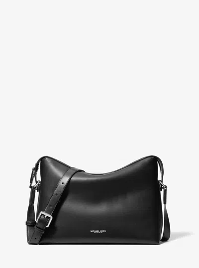 Michael Kors Nicholas Medium Pebbled Leather Crossbody Messenger Bag In Black