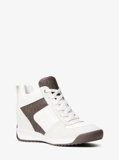 Michael Kors Nikko S2 Suede And Leather Wedge Trainer In White