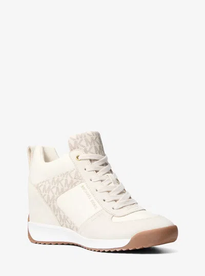 Michael Kors Nikko S2 Suede And Leather Wedge Trainer In White