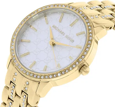 Pre-owned Michael Kors Nini Gold Tone,crystals,white Monogram Logo Dial Watch-mk3214