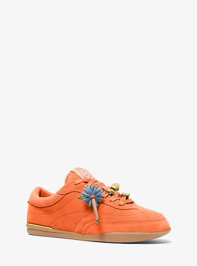 Michael Kors Nolan Embellished Suede Sneaker In Orange