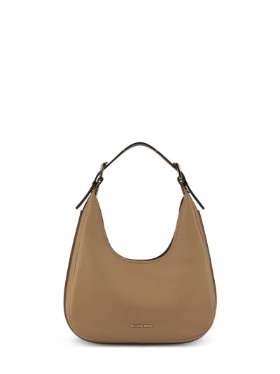 Michael Kors Nolita Beige Shoulder Bag With Logo Lettering On The Front In Hammered Leather Woman