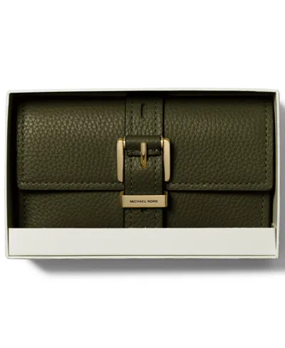 Michael Kors Nolita Flap Trifold Leather Wallet In Green