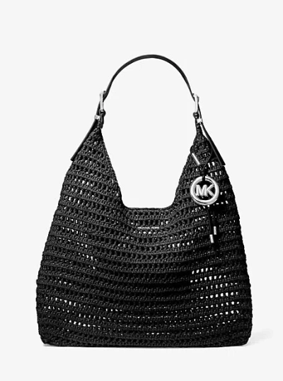 Michael Kors Nolita Large Crocheted Hobo Shoulder Bag In Black