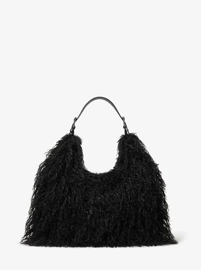 Michael Kors Nolita Large Faux Shearling Hobo Shoulder Bag In Black