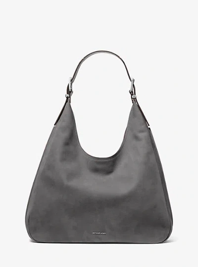 Michael Kors Nolita Large Nubuck Hobo Shoulder Bag In Grey