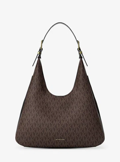 Michael Kors Nolita Large Signature Logo Hobo Shoulder Bag In Brown