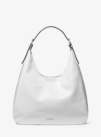 Michael Kors Nolita Large Snake Embossed Leather Hobo Shoulder Bag In White