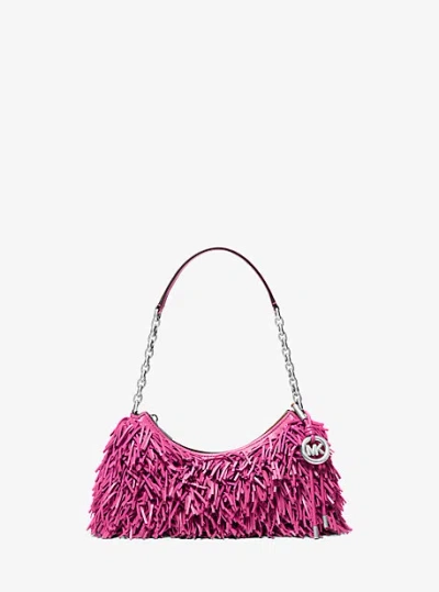 Michael Kors Nolita Medium Fringed Leather Pochette In Pink