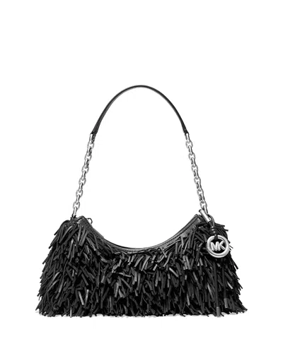 Michael Kors Nolita Medium Fringed Leather Pouchette In Black