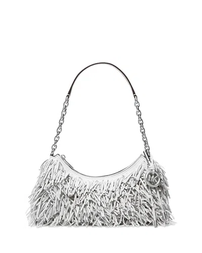 Michael Kors Nolita Medium Fringed Leather Pouchette In White