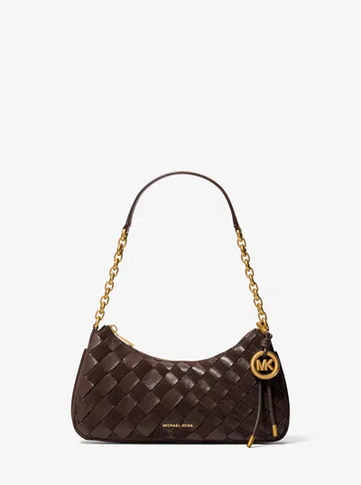 Michael Kors Nolita Medium Hand-woven Leather Chain Pochette In Brown