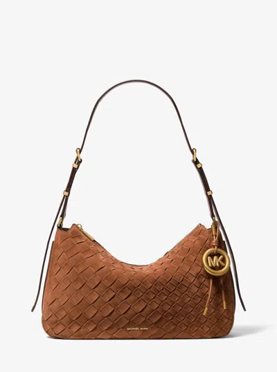 Michael Kors Nolita Medium Hand-woven Suede Shoulder Bag In Red